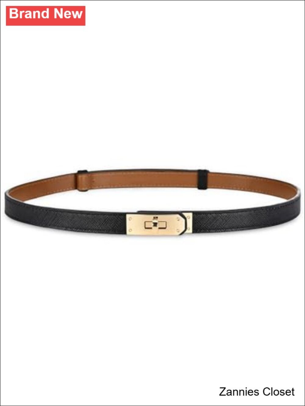 ✨ Skinny Leather Belt with Adjustable Golden Turn-Lock Buckle for Dresses,
